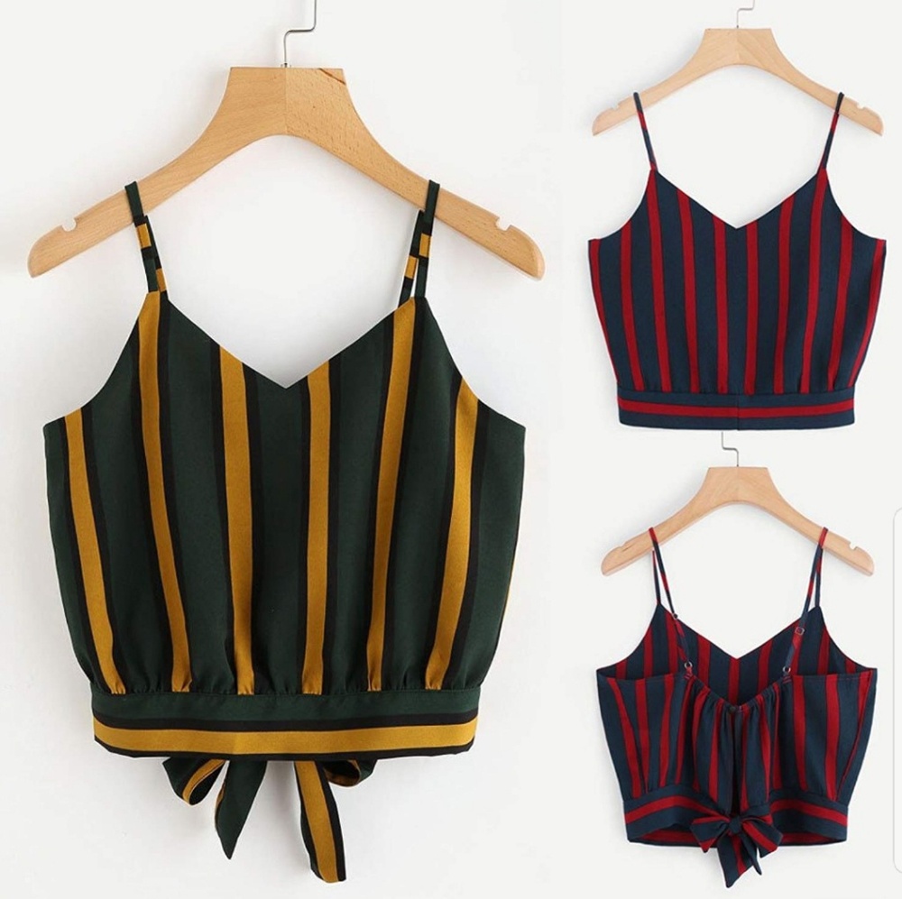 V Neck Striped Cami Crop Top - Picture 1 of 8